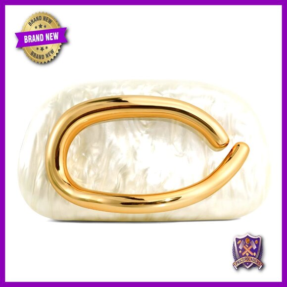 PU Leather Evening Bag with Chain Handle Marble Acrylic Clutch for Formal